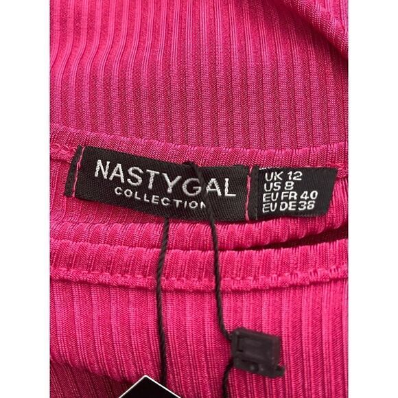 Nastygal  Bright Pink Ribbed Long Sleeve Bodycon Dress Size 8 - Picture 10 of 10
